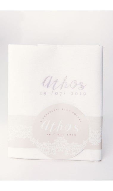 Trusou botez pentru fetite sau baieti, unisex cu bordura dantela alba de bumbac, Tres Chic 2